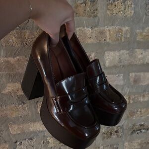 Madden Girl Glossy Brown Platform Loafers